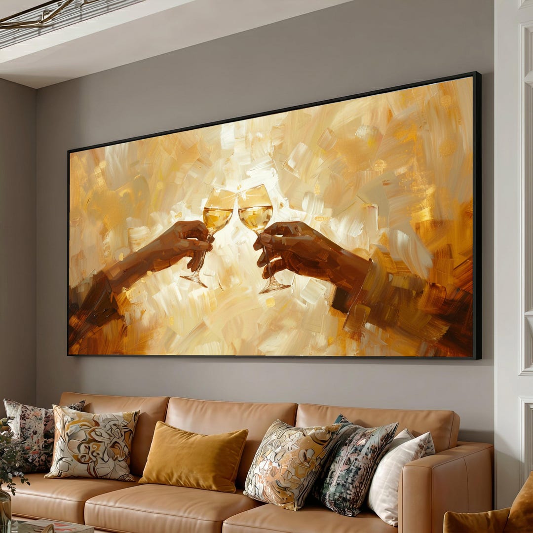 Abstract Toast Celebration Toast Canvas, Abstract Hands Clinking Glasses, Warm Gold ...