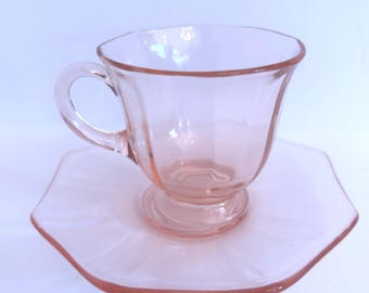 Vintage Pink Depression Glass footed tea cup