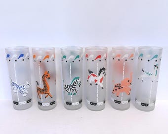 1950's Vintage Libbey Carousel Set of 6 Collins Glasses
