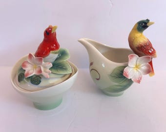 Shangri-La Bird of Paradise Franz Porcelain Sugar and Creamer Set
