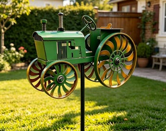 Vintage Tractor Metal Wind Spinner, Outdoor Garden Lawn Stake Decor, Rustproof Farm Sculpture, Unique Farmer Gift