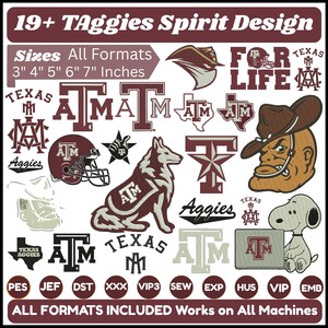Aggie Spirit borduurpatronen voor de machine, college football borduurpatroon, sportmascotte patroon, Texas borduurpatroon, sportteam borduurpatroon, PES 5+ maten