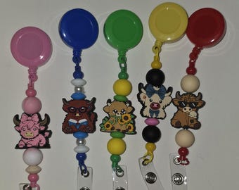 Highland cow beaded badge reels