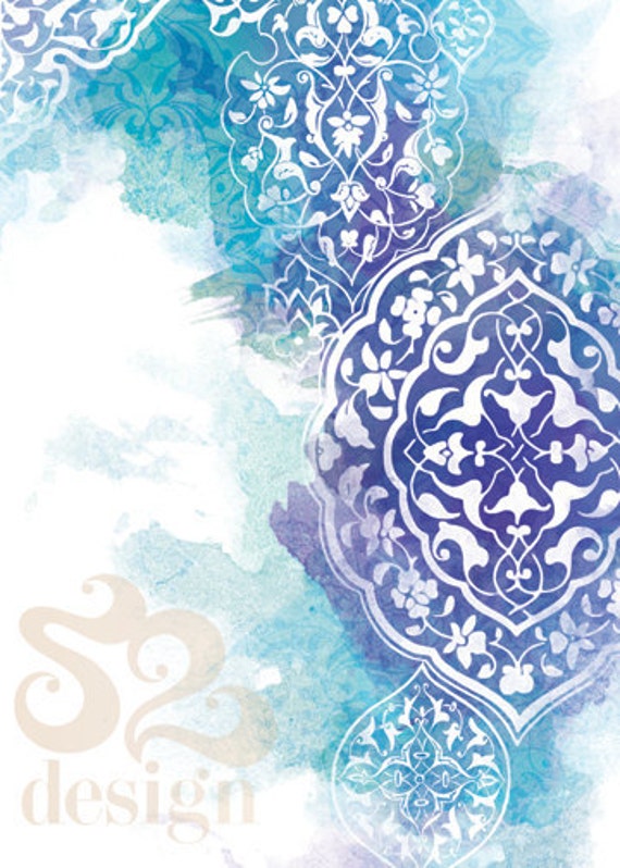 Items similar to Home decor, arabic art print blue and white on Etsy