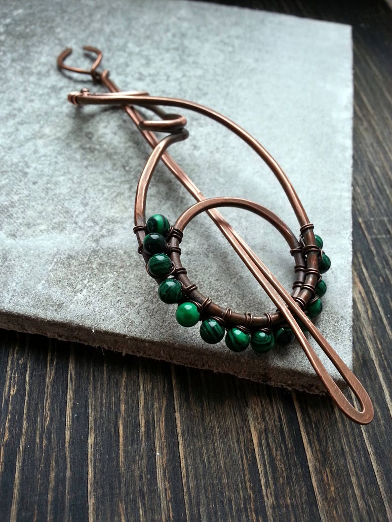 Large Hair Barrette Copper Hair Slide Hair Pin Bun Cuff Green Etsy