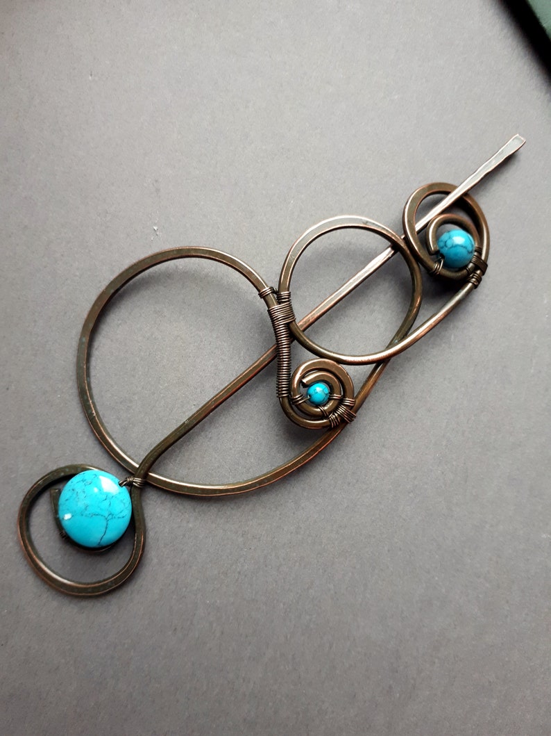 Large Turquoise Hair Barrette Copper Hair Slide Hair Pin Stick Etsy