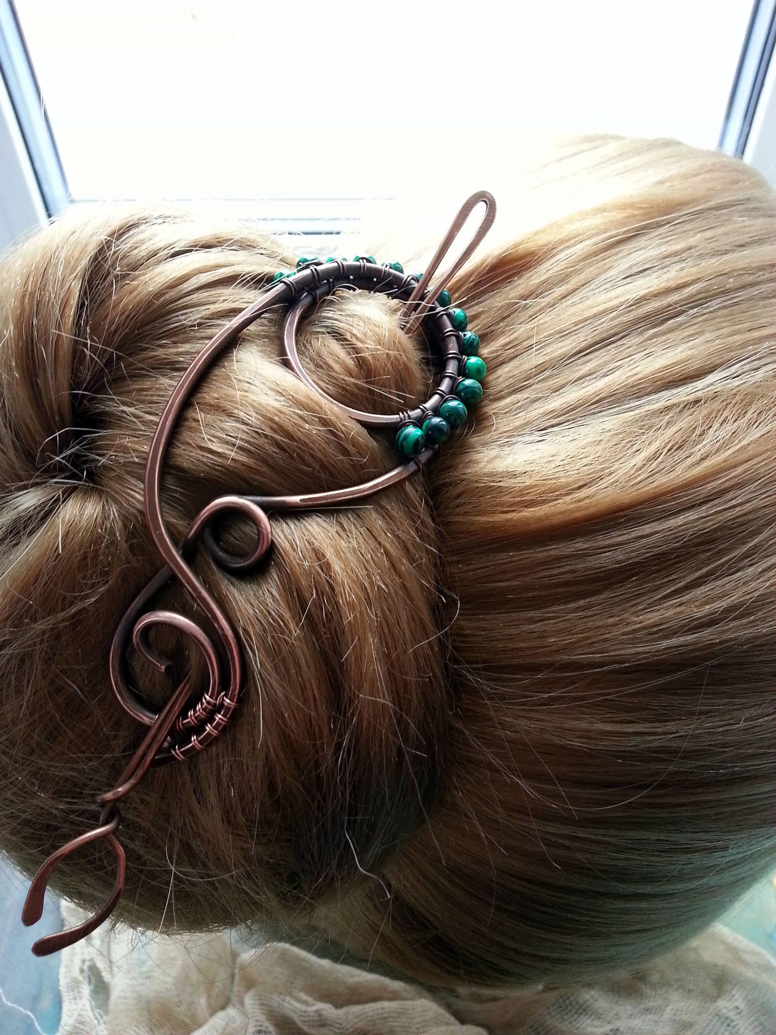 Large Hair Barrette Copper Hair Slide Hair Pin Bun Cuff Green Etsy