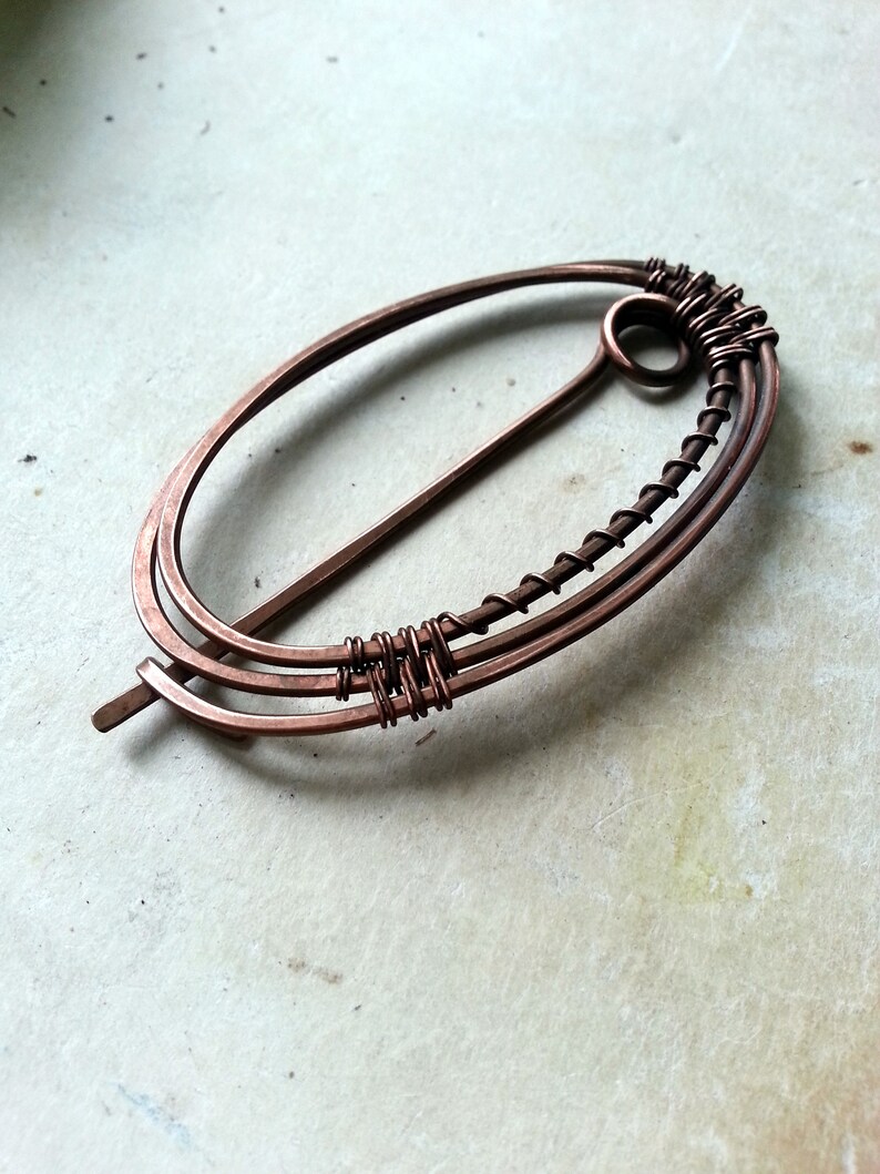 Geometric Shawl Pin Copper Shawl Pins Oval Penannular Pin Etsy