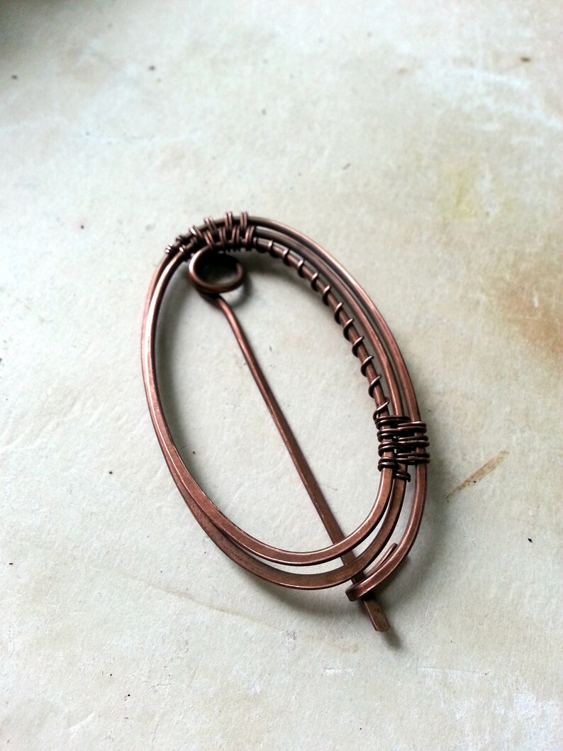 Geometric Shawl Pin Copper Shawl Pins Oval Penannular Pin Etsy