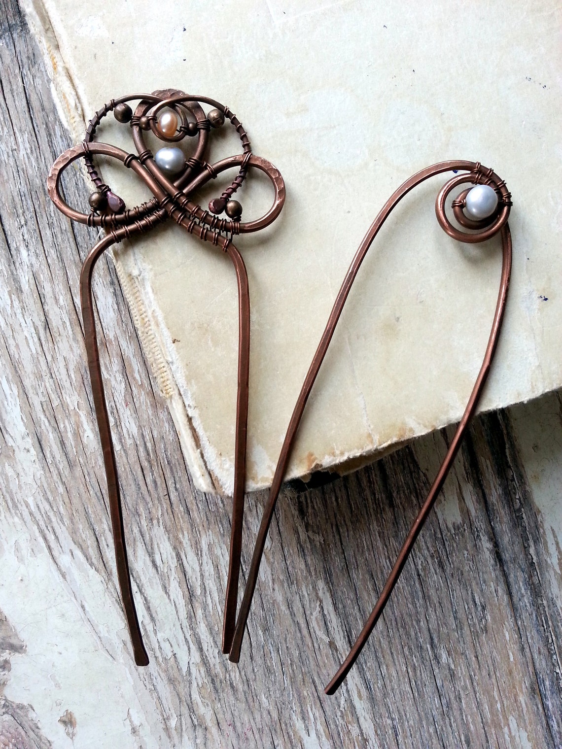 Pearl Hair sticks hair pin metal hair forks boho bun pins Etsy