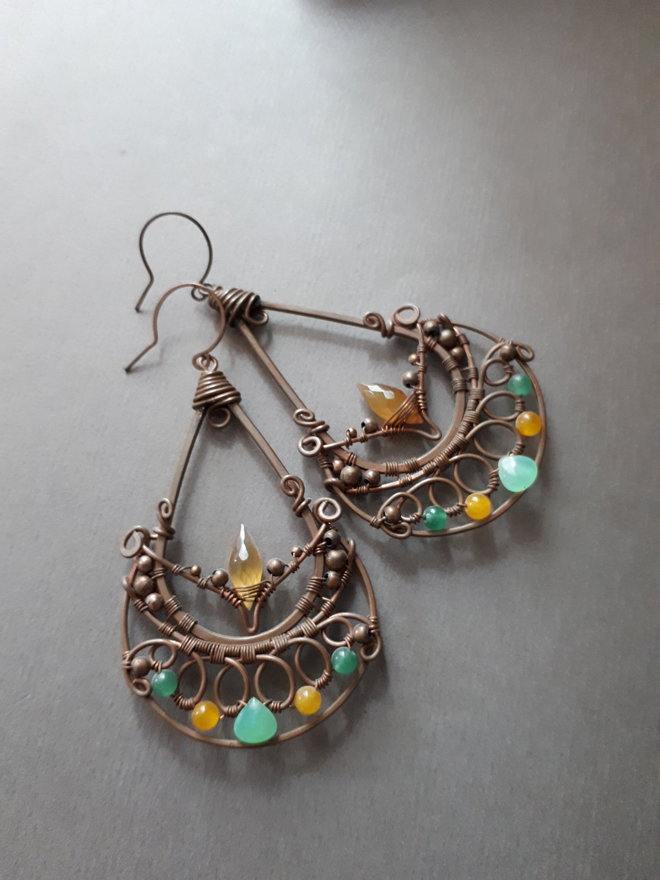 Long Dangle Wire Wrap Earrings Yellow Teardrop Earrings Etsy