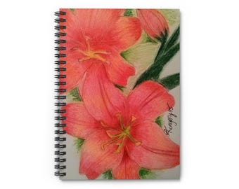 Pink Lilies spiraal notitieboek 80 pagina's 6 x 8 inch