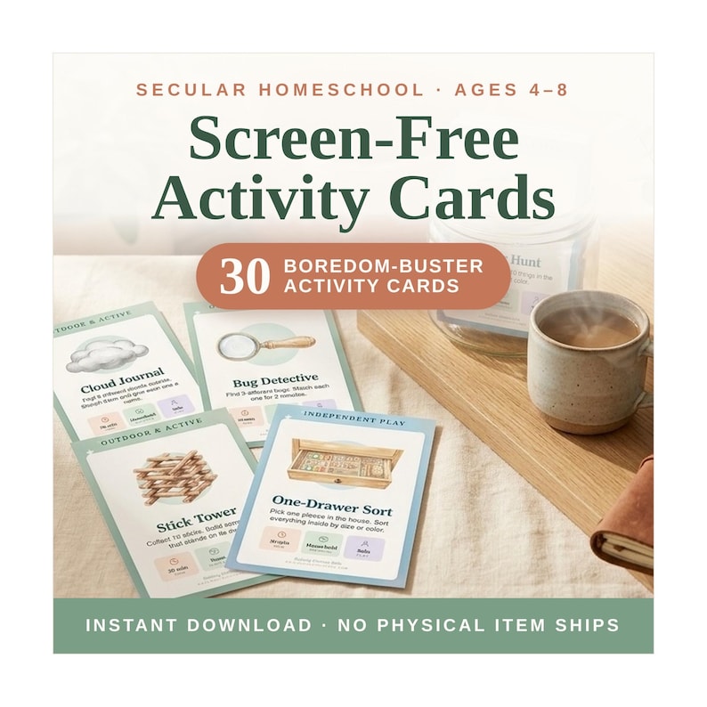 Screen-Free Activity Cards for Kids &mdash; 30 printable boredom-buster cards