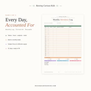 Homeschool Attendance Tracker | Undated Log, Year-at-a-Glance (PDF Download) image 6