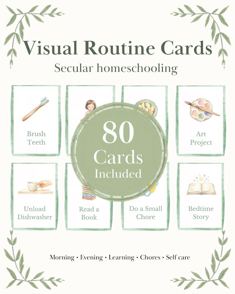 Visual Routine Cards for Kids — 80 Printable Daily Schedule Cards