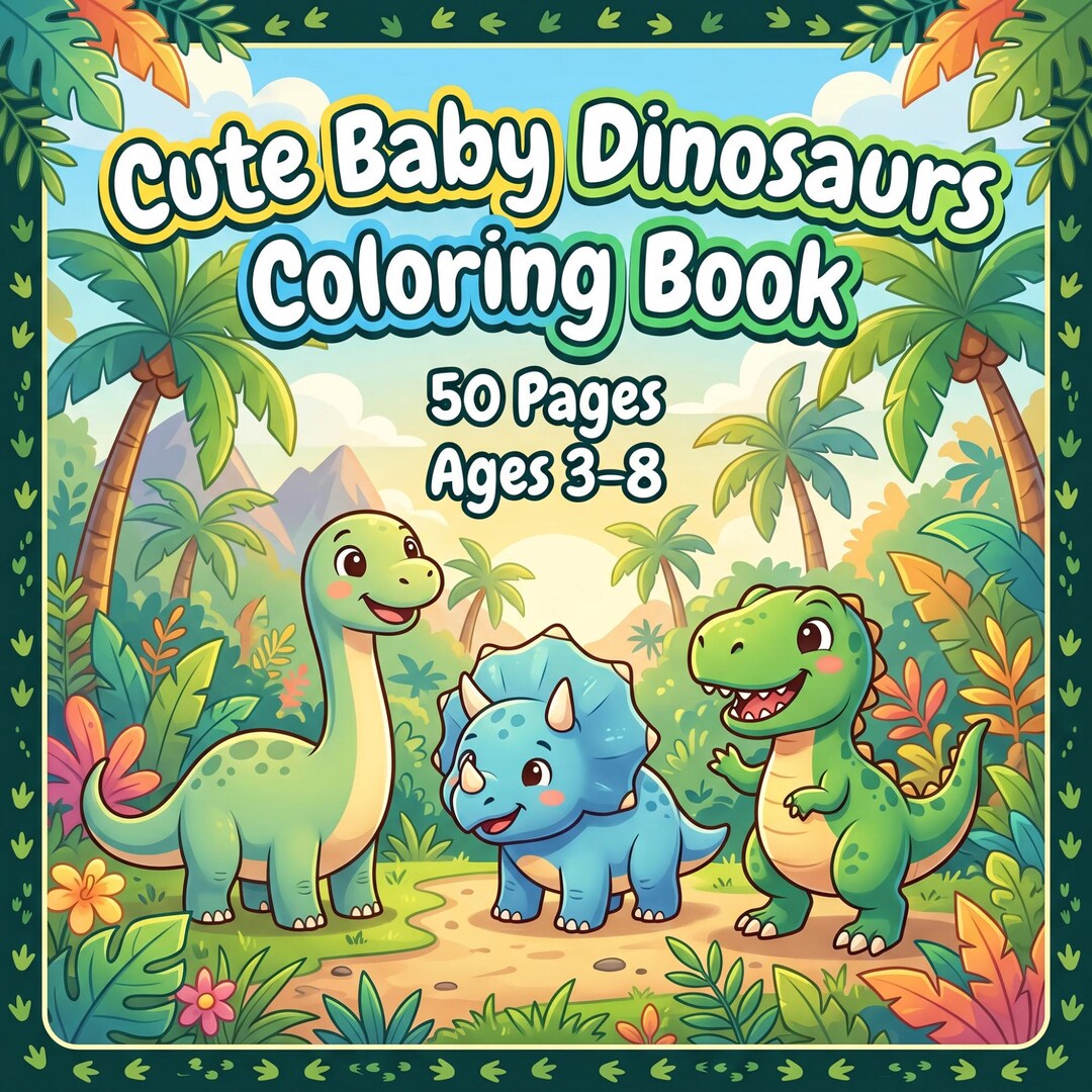 Cute Baby Dinosaurs Coloring Pages for Kids, Printable PDF Coloring ...