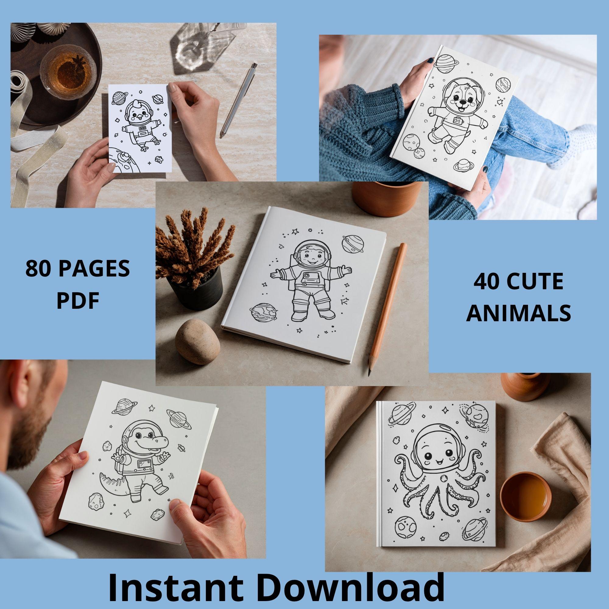 Cute Space Animals Coloring Pages for Kids, Printable Coloring Book PDF ...
