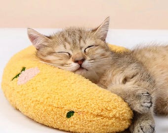 Fluffy Half-Moon Pillow for Cats | Cozy U-Shaped Cuddler with Cute Flower Detail