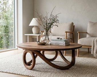 Solid Wood Coffee Table | Sculptural Minimalist Living Room Furniture
