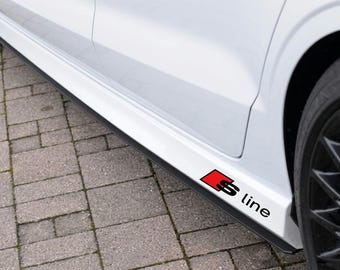 Audi Sline Aufkleber Set (20 x 6 cm) – 2er Set Schwelleraufkleber avec logo (Wetterfest) Schwarz glänzend