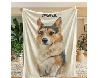 Custom Dog Photo Blanket | Personalized Dog Portrait Blanket | Pet Memorial Gift | Dog Lover Gift | Custom Pet Blanket