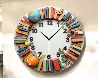 Wandklok boekenliefhebber, literair decor, leeszaalkunst, cadeau leraar, boekenwurmaccent