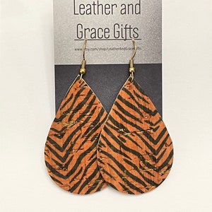 Clemson Tiger Orange Cork Leather Gold Dangle Cork Teardrop Earrings