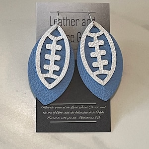 UNC North Carolina Tarhills Football Blue White Leather Stack Dangle Earrings