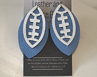 UNC North Carolina Tarhills Football Blue White Leather Stack Dangle Earrings