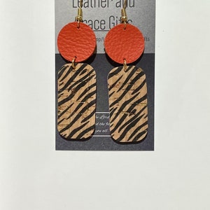 Clemson Tigers Cork Leather Gold Dangle Cork Barrel Rectangular Earrings