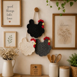 Crochet Chicken Hot Pad Pattern, Farmhouse Trivet, Rooster Pot Holder (PDF Download)
