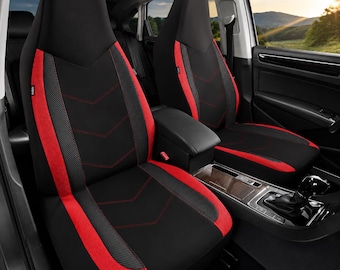 Fundas universales para asientos de coche delanteros, asientos deportivos de respaldo alto, compatibles con airbag, malla de fibra de carbono, rojo y negro.