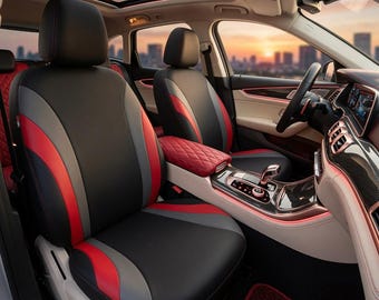 Sporty Universal Car Seat Covers: Front Pair, Waterproof, Airbag Compatible (Black/Red)