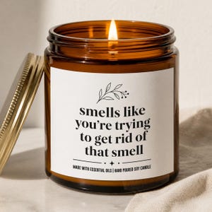 Vous essayez de vous débarrasser de cette odeur de bougie, cadeau sarcastique amusant, éliminateur d'odeurs, cire de soja, huile essentielle, coulée à la main image 1