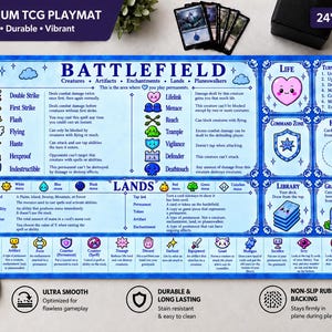 Blue MTG playmat for beginners, | How to play Magic The Gathering Commander Blue Playmat with Zones & Keyword Guide Learn to play Magic!