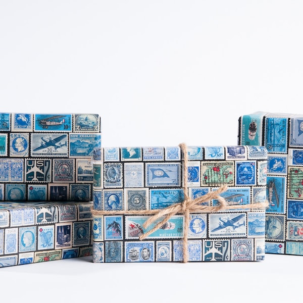 Vintage Stamps  / Blue / 12sheets
