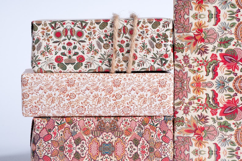 1800's English Wrapping Paper - Red Hues 