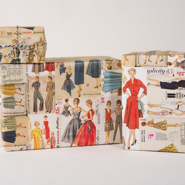 Retro Dress Patterns / Gift Wrap / 12 Sheets
