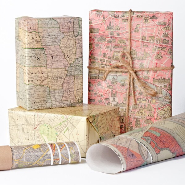 Historic Maps Wrapping Paper / 12 Sheets