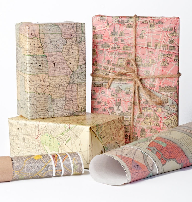 Historic Maps Wrapping Paper / 12 Sheets 