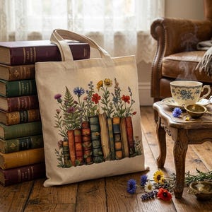 Wildflower Books Tote Bag | Cottagecore Book Lover Bag | Botanical Library Tote | Bookish Gift | Watercolor Floral Canvas Bag | Reader Gift