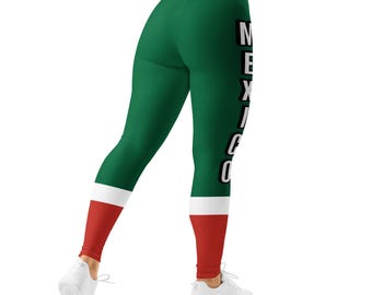 Legging met Mexicaanse vlag voor dames | Mexican Pride-yogabroek | Trainingslegging met hoge taille | Outfit Mexicaanse voetbalfan |