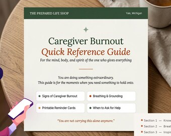 Caregiver Support Quick Reference Guide | Printable PDF for Burnout Signs, Breathing Tools, Prayers & Scripture