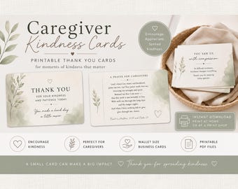 Caregiver Kindness Cards Printable | Thank You Cards for Caregivers | Support Gift | Spiritual Cards | Wallet Size PDF + PNG