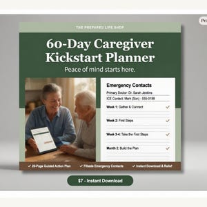 New Caregiver Planner | First 60 Days Guide | Week-by-Week Action Plan | Aging Parent Care | Instant Download