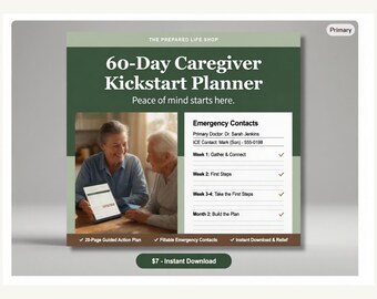 New Caregiver Planner | First 60 Days Guide | Week-by-Week Action Plan | Aging Parent Care | Instant Download