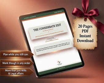 End of Life Planner | The Considerate Exit — An Honest, No-Fluff Death Binder and Final Wishes Organizer | Printable PDF