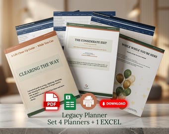 Complete End of Life Bundle | 4 Planners — Estate, Legacy, Living Funeral and Heirloom Inventory | Printable PDF and Excel Set