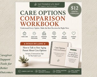 Care Options Comparison Workbook + Bonus Guide | Elder Care Options PDF | Assisted Living vs Home Care | Family Caregiver Planner
