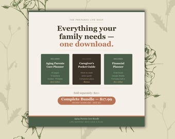 Elder Care Planner Bundle, Caregiver Daily Log, Medication Tracker, Family Care Organizer | Excel & Google Sheets | Instant Download